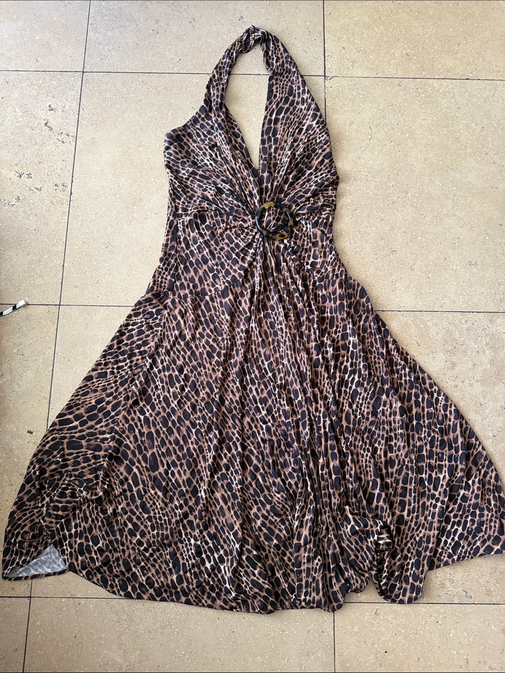 Michael Kors Collection Brown and Black Animal-Print Halter Midi Dress